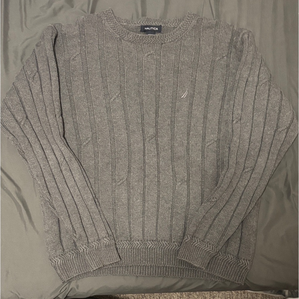 Nautica Men's Gray Ribbed Crewneck Sweater